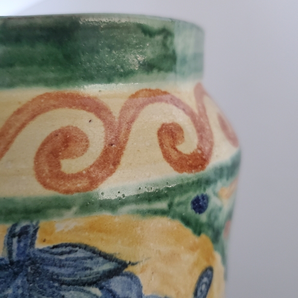 Handpainted MEXICAN ART POTTERY Tall Ceramic Jar Canister Food Storage Signed - Picture 10 of 10